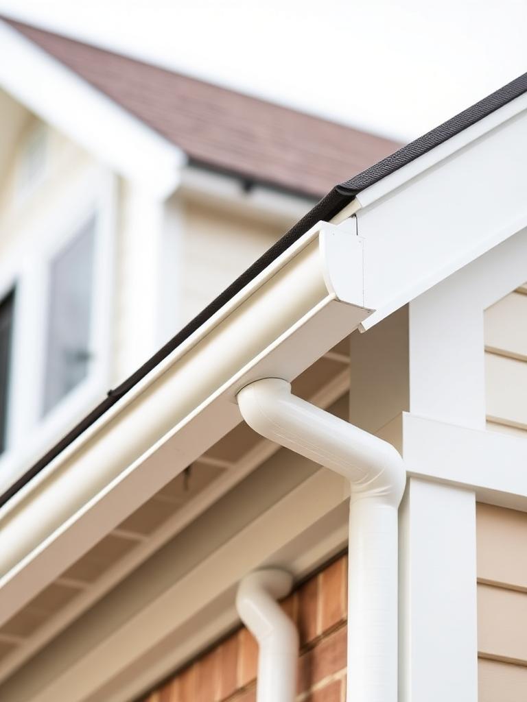 New gutter and fascia detail along a roof edge
