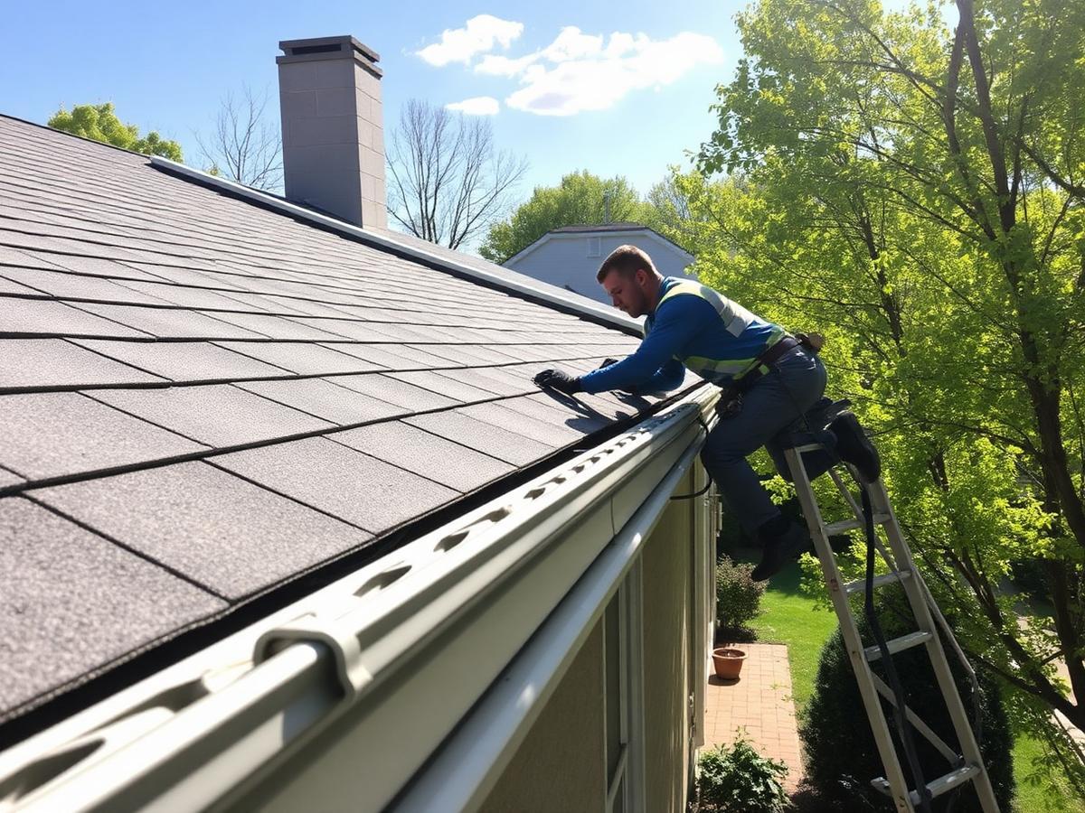 Crew installing new seamless gutters along a roof edge