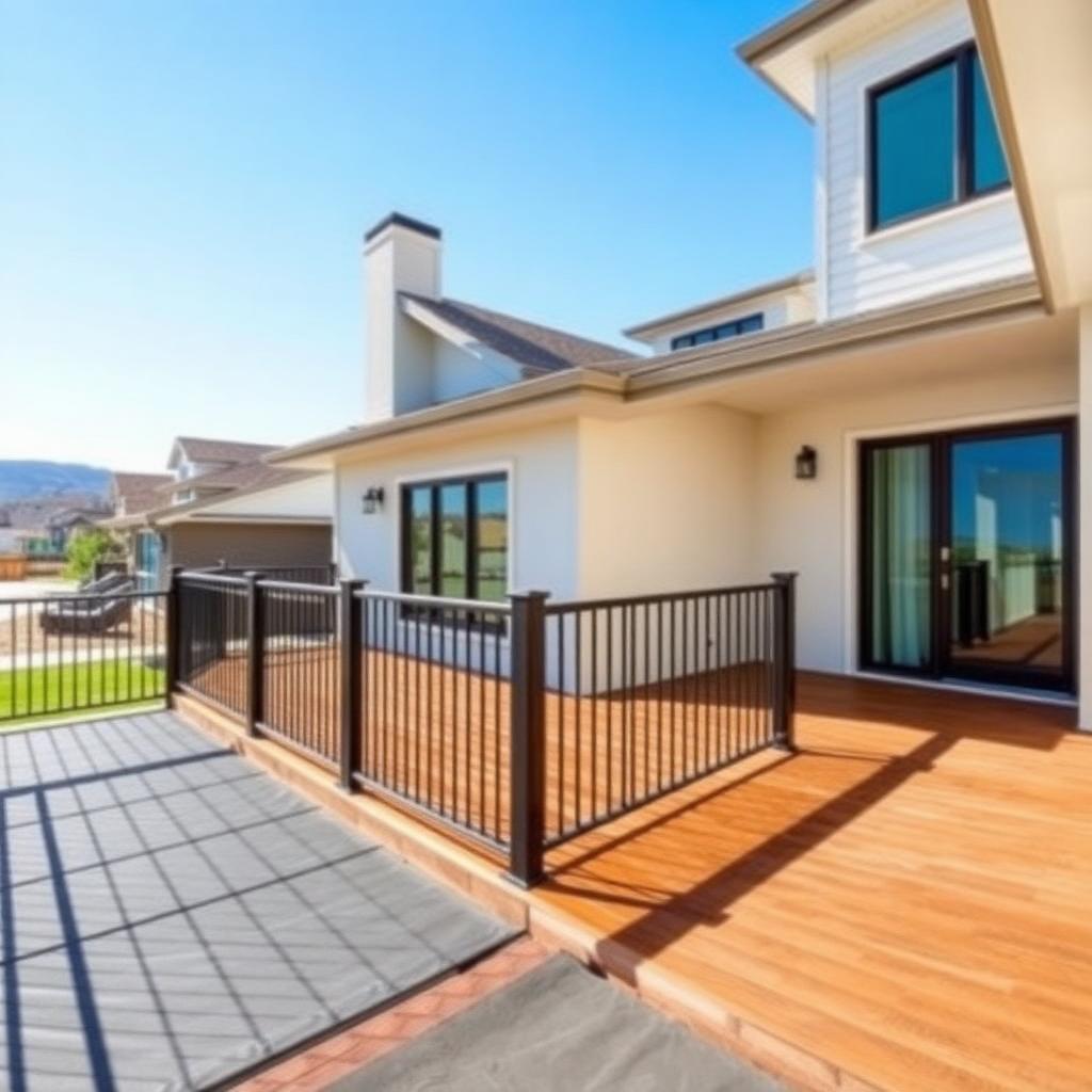 Modern residential deck and balcony with waterproof surface under a bright sky