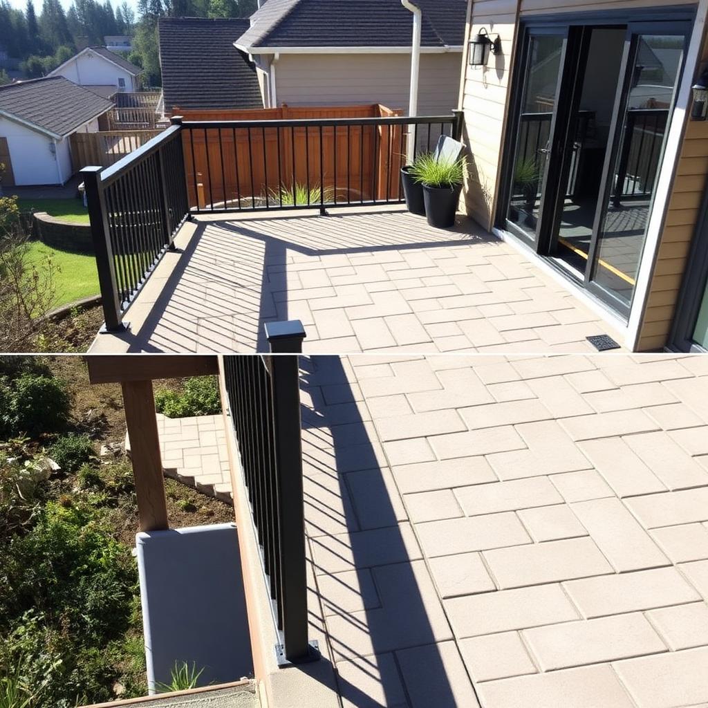 Completed waterproof deck and balcony with pavers and railings