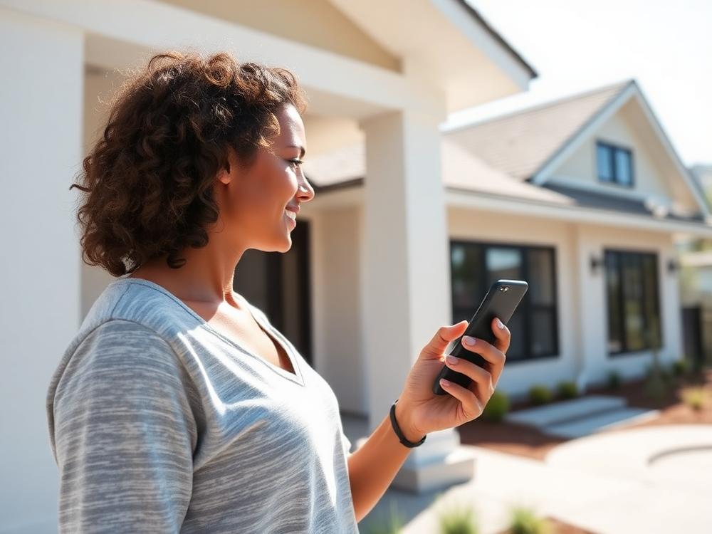 Homeowner contacting a roofing company from outside their home