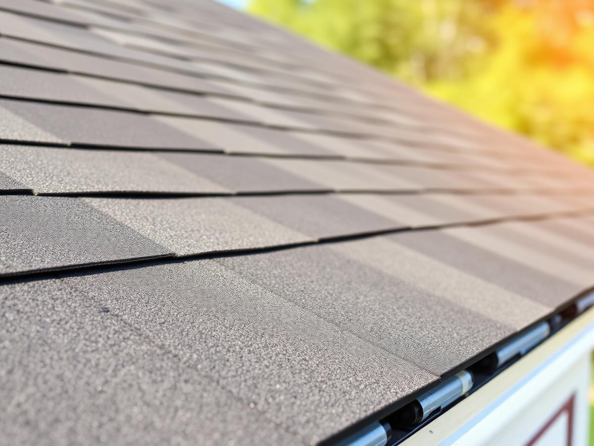 Close-up of layered architectural asphalt shingles along a roof edge