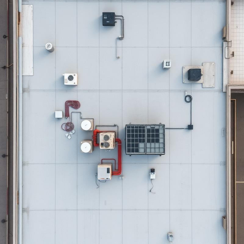Commercial building roof with rooftop equipment
