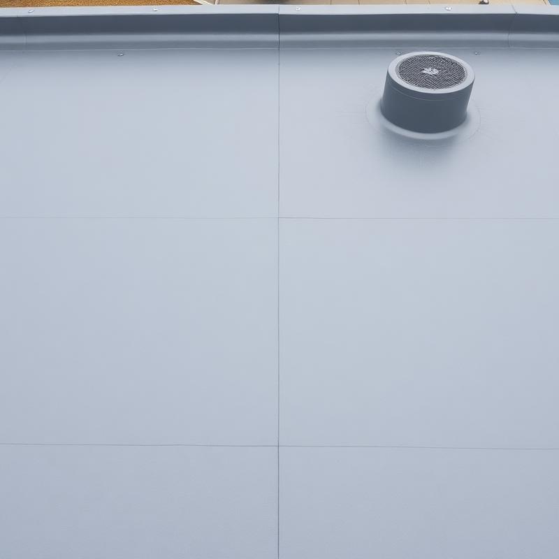 Flat membrane roof with a drain